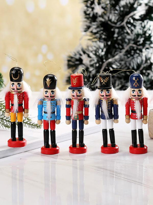 Christmas Decoration Walnut Clip Wooden Soldier Puppet 12Cm Tin Set 6 Decorative Pendant