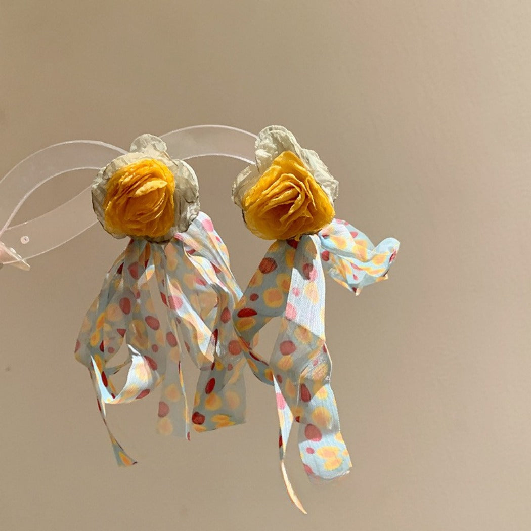 Earwish - Playful Floral &amp; Polka Dot Long Earrings - Cheerful &amp; Retro