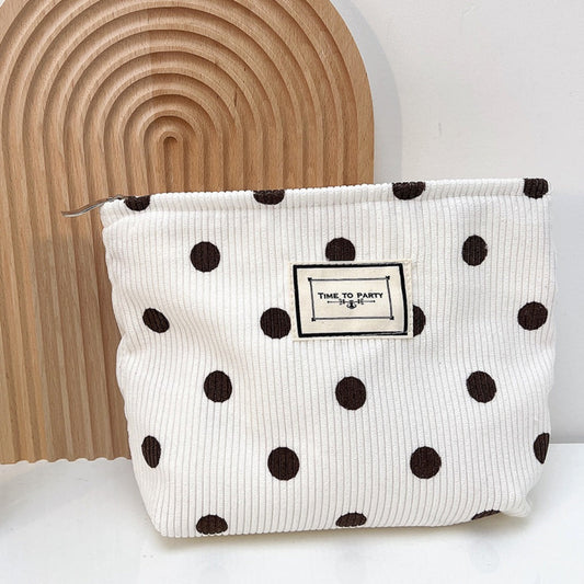 Cosbai - Vintage Polka Dot Corduroy Makeup Bag