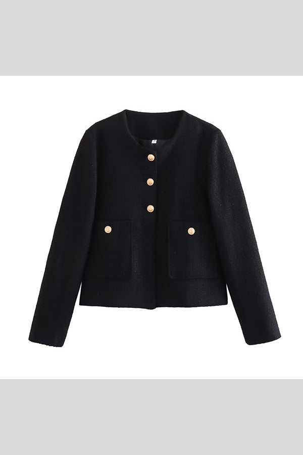 Solid Color Textured Casual Style Top Jacket