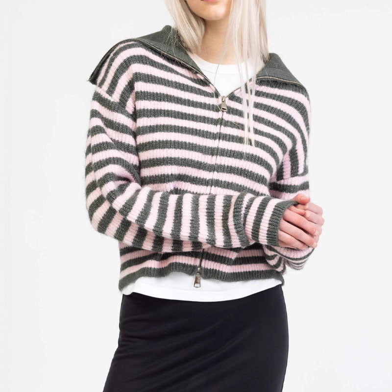 Fall Chunky Knit Open Front Zipper Cardigan