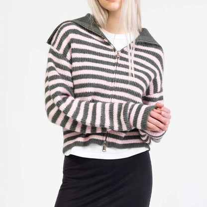 Fall Chunky Knit Open Front Zipper Cardigan