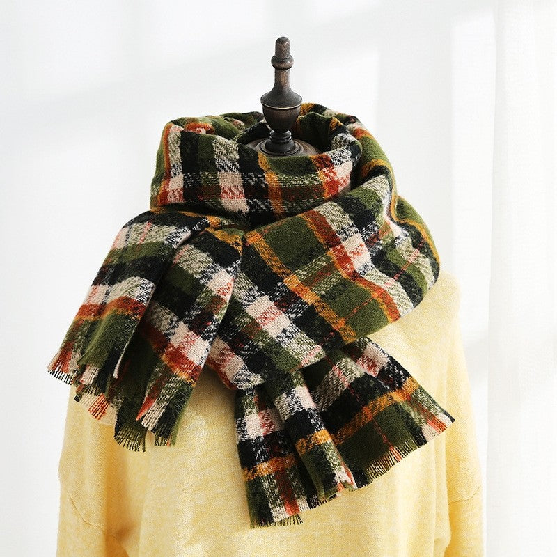 Warm Imitated Cashmere Plaid Print Shawl Scarf