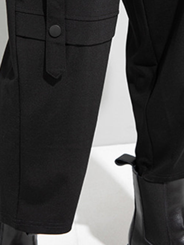 Simple Black Split-Joint High Waisted Casual Pants Bottom