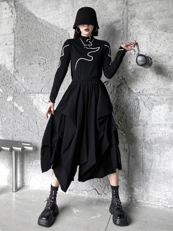 Fashion Irregularity Wide Leg Solid Color Elastic Waist Cropped Pants