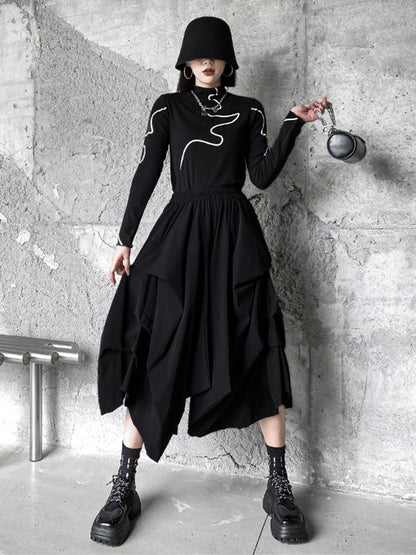 Fashion Irregularity Wide Leg Solid Color Elastic Waist Cropped Pants