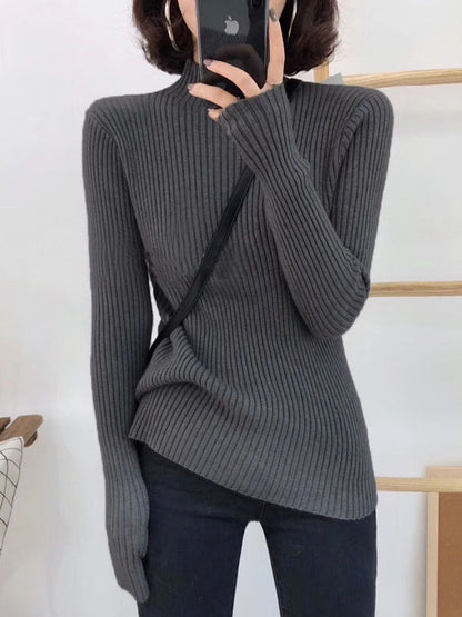 9 Colors Knitting Split-Joint Solid Color High-Neck Sweater