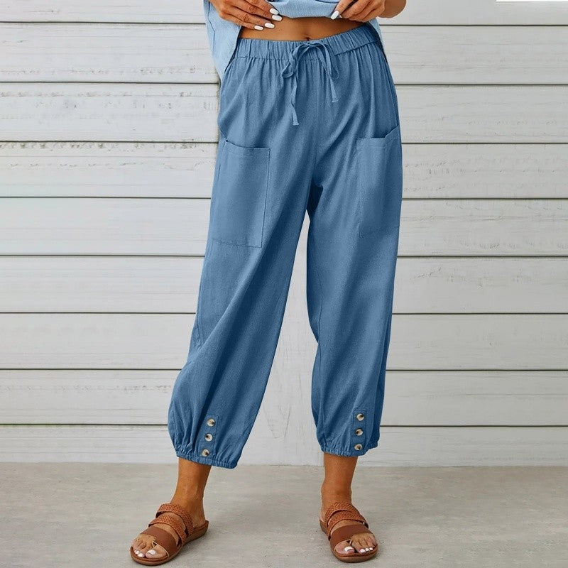 Solid Color High Waist Wide Leg Pants