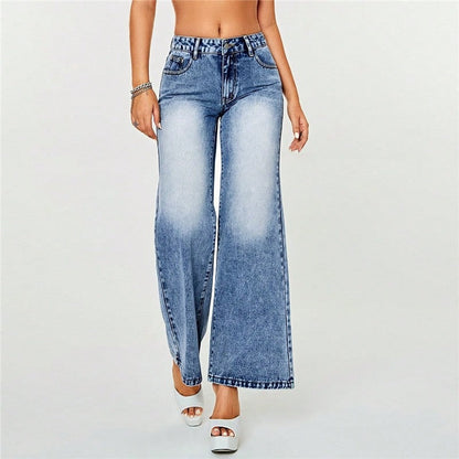 Commuting High Waist Casual Straight Wide Leg Loose Casual Denim Trousers