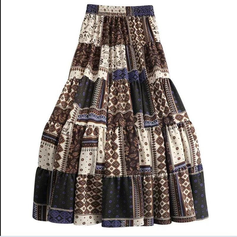 A-Line Patchwork Bohemia Dress Rhinestone Long Skirts