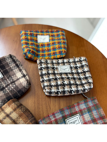 Cosbai - Vintage Plaid Cosmetic Pouch &amp; Coin Purse