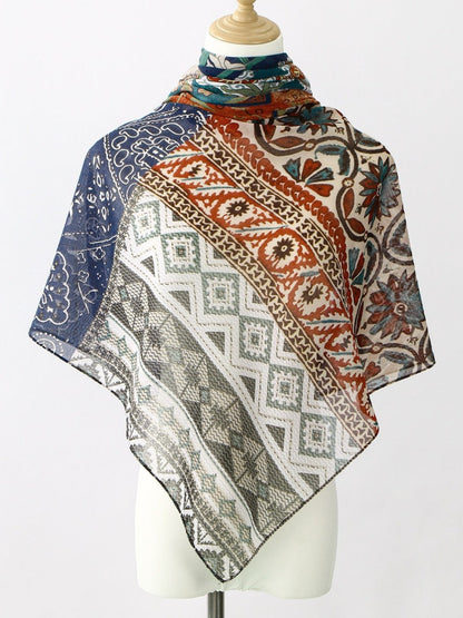 Scarvii - Ethnic Print Polyester Square Scarf Shawl