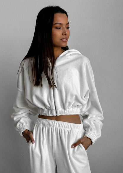 Zip-Up Hoodie Two-Piece Set Cotton Blend