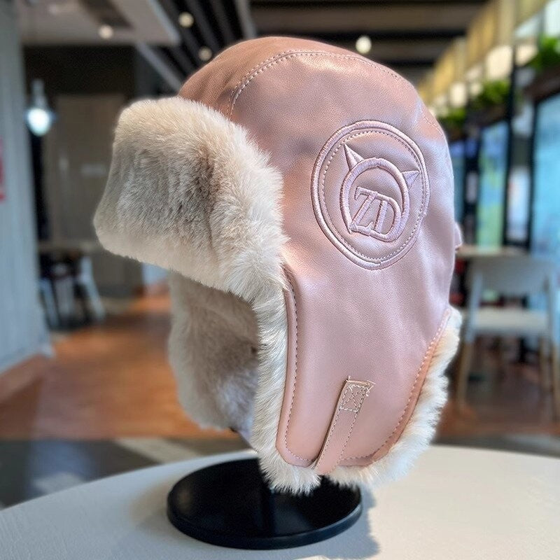 Leather Plush Spliced Lei Feng Hat