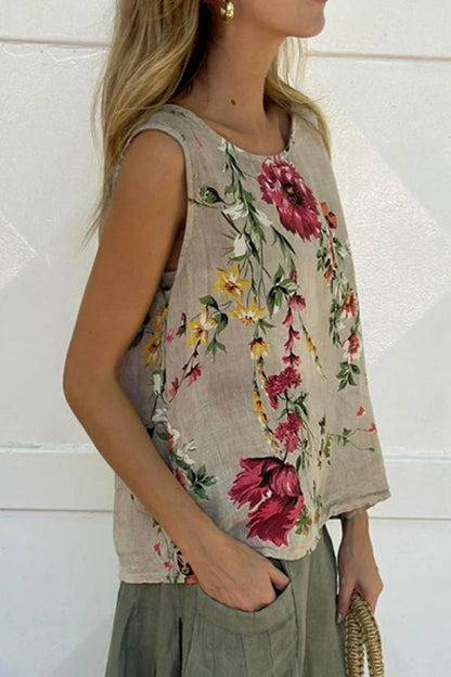 Casual Printed Tank Top \u0026 Skirt Cotton Linen Two-piece Set