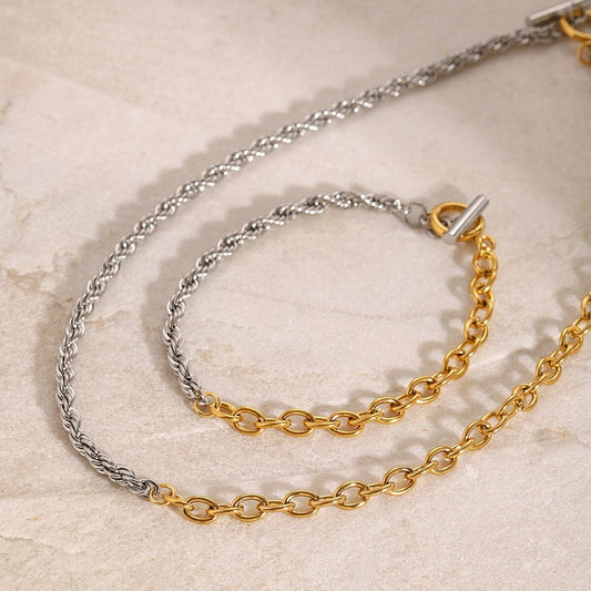 Trendy OT Buckle Color Block Chain Necklace