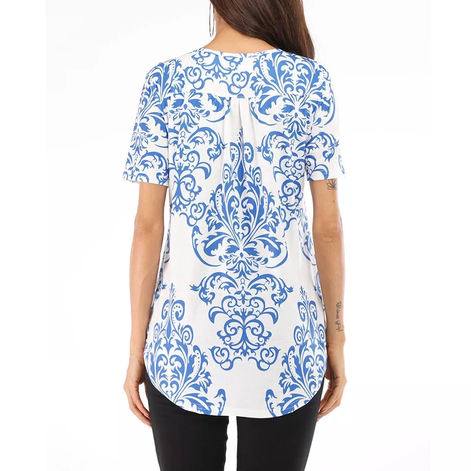 Spring And Summer New Button Collar Pleated Short Sleeve T Shirt