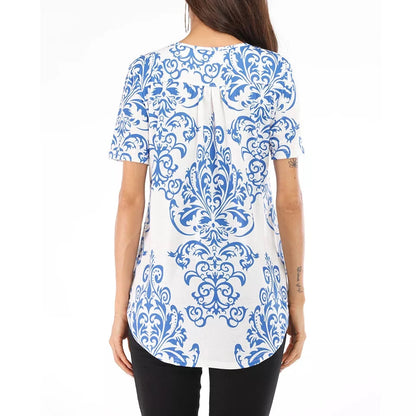 Spring And Summer New Button Collar Pleated Short Sleeve T Shirt