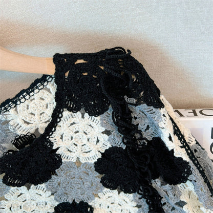Crosa - Floral Pattern Hollow Knit Sweater