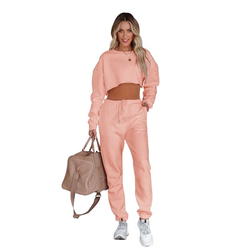 Long Sleeve High Waist Top Drawstring Pants Set