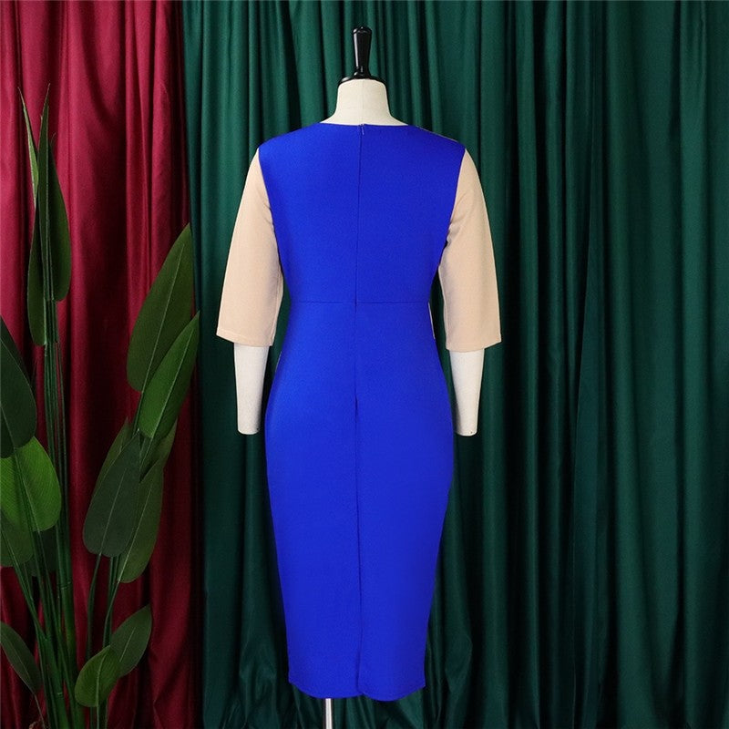 Plus Size OL Split Sleeve Colorblocking Hipster Dress
