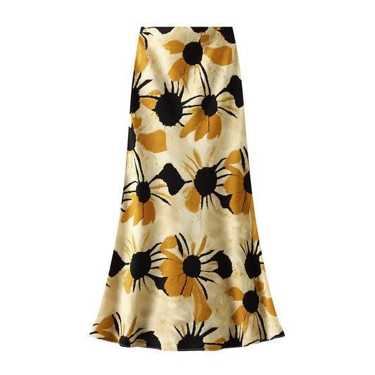 Printed High Waist Long Skirt