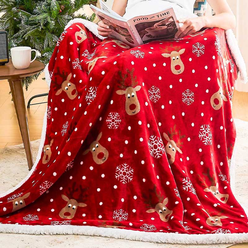 Plush Snowflake Reindeer Warm Throw Blanket