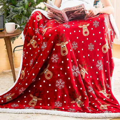 Plush Snowflake Reindeer Warm Throw Blanket