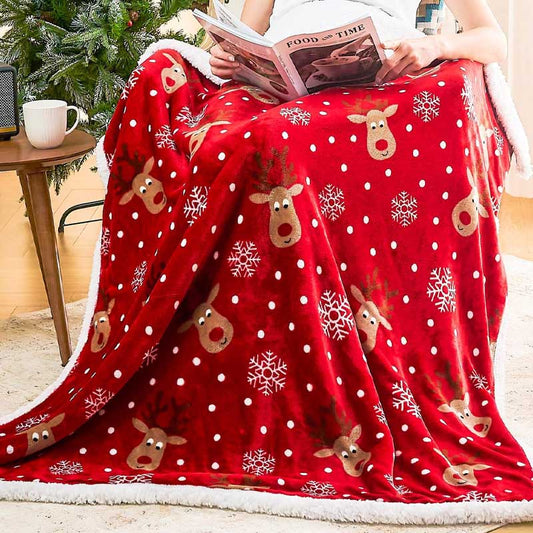 Plush Snowflake Reindeer Warm Throw Blanket