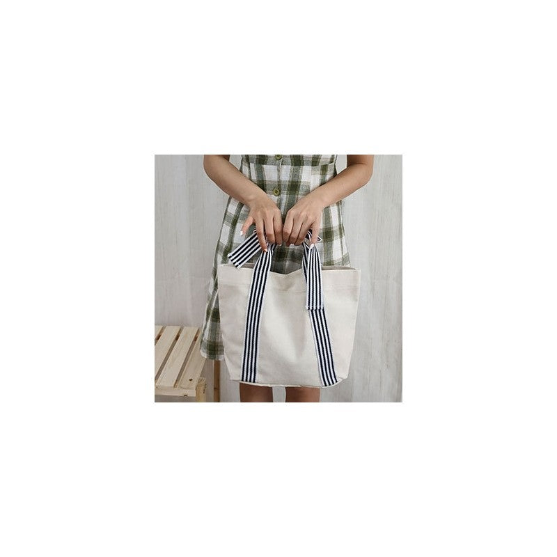 Ladies Bowknot Striped Canvas Handbag