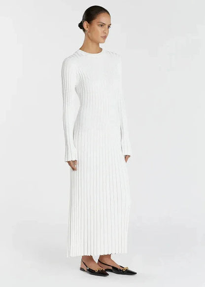 Pleated Ribbed Knit Midi Dress In Soft Fabric