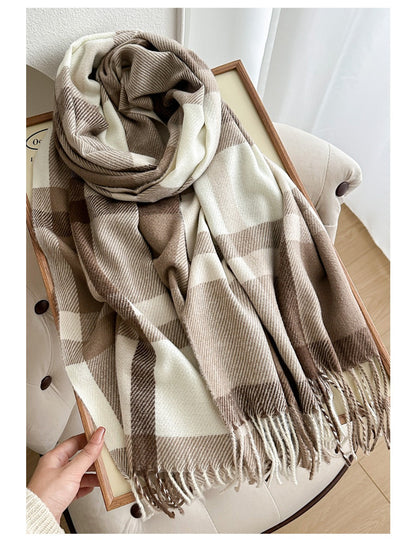 Scarvii - Colorblock Plaid Winter Scarf for Women