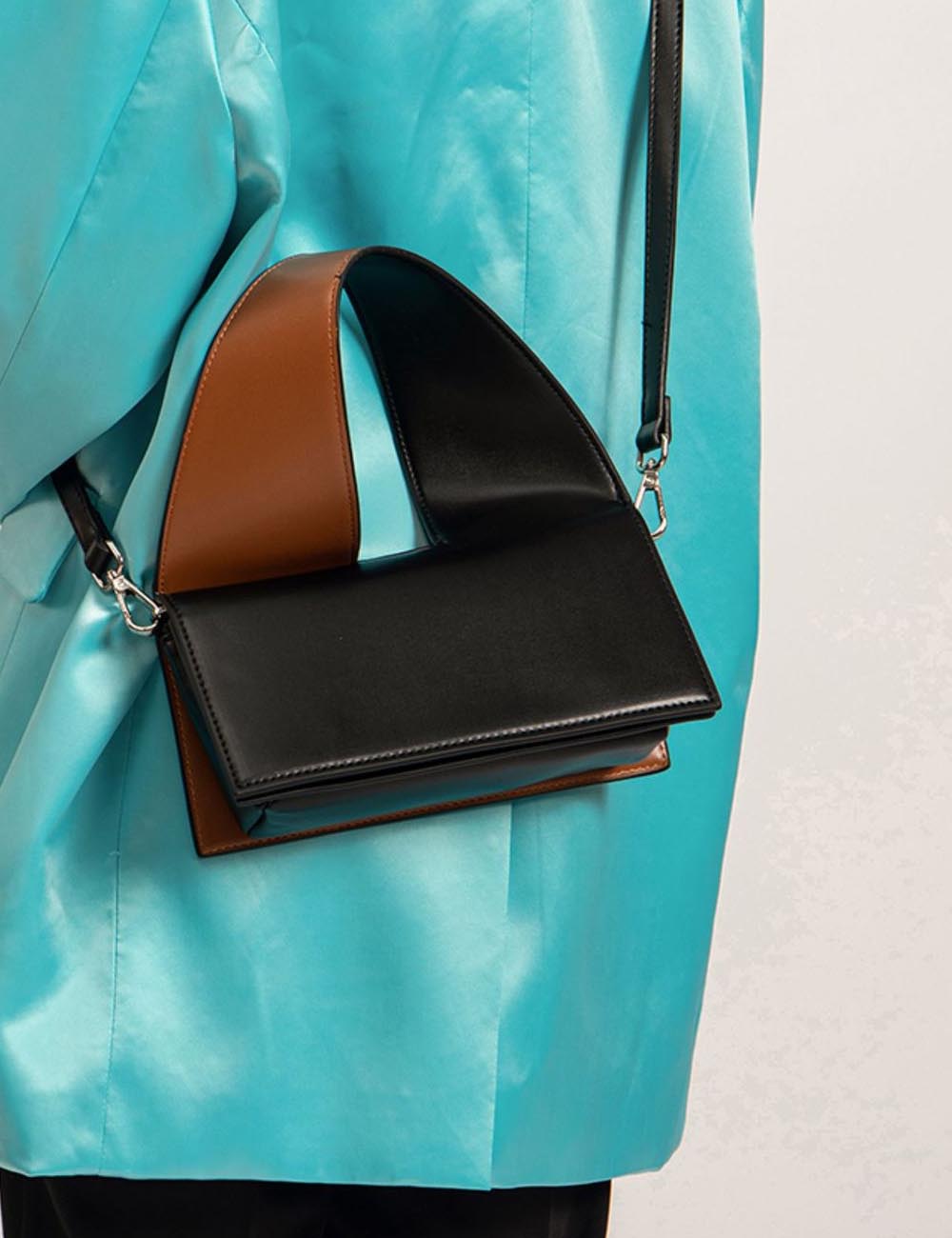 Color Block Twisted Square Tote Shoulder Bag
