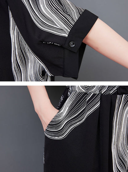 Original Half Sleeves Printed T-Shirt Top&Elasticity Pants Two Pieces Set