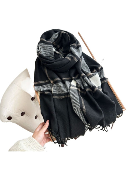 Scarvii - Cozy Plaid Tassel Scarf for Women