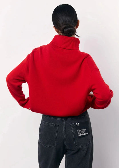 Turtleneck Knit Sweater In Soft Red Fabric