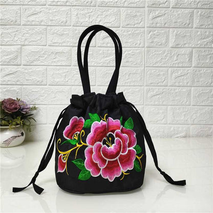 Ethnic Style Embroidered Bag, Embroidered Canvas Bag, Mobile Phone Change, Drawstring Small Bag, Women'S Bucket Bag