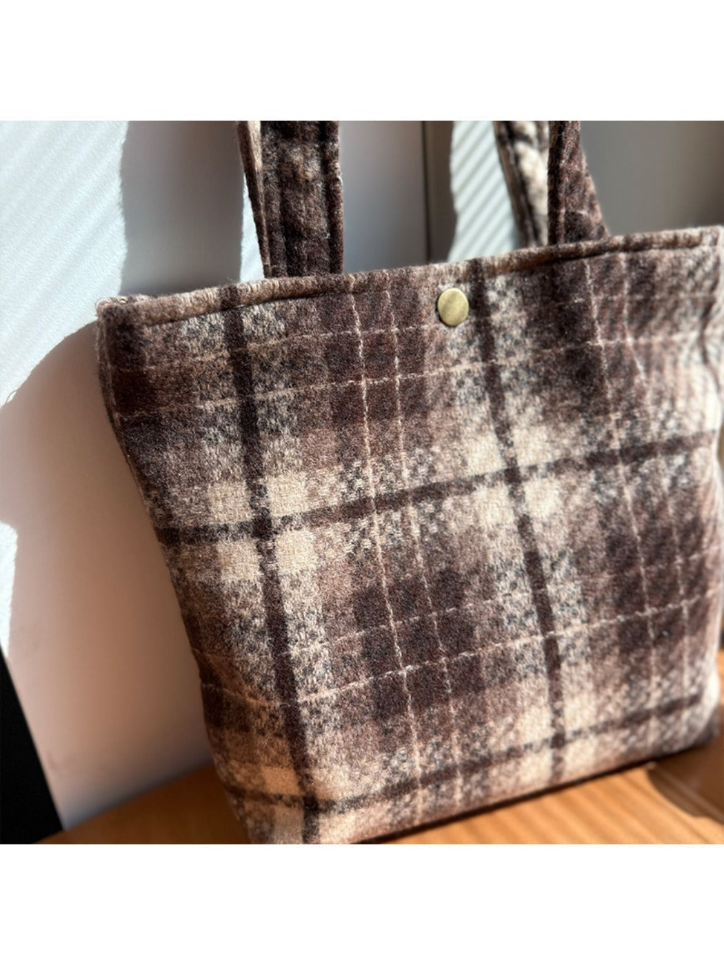 Cosbai - Vintage Canvas Shoulder Bag with Plaid Patterns