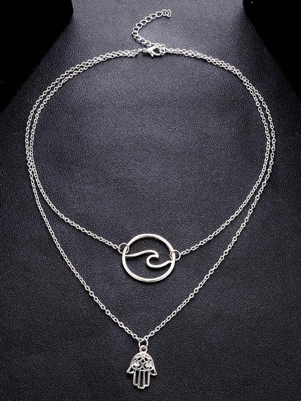 Fashion Alloy Palm Wave Multi-Layer Necklace