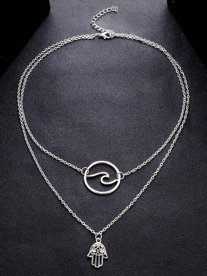 Fashion Alloy Palm Wave Multi-Layer Necklace