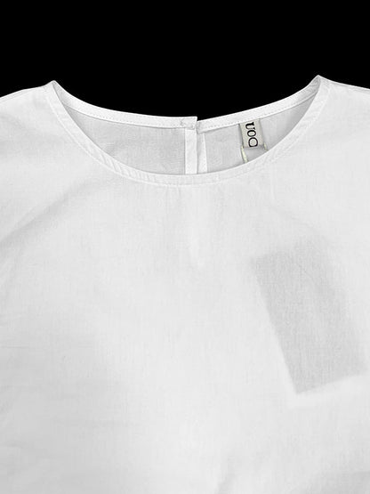 High-Low Loose Solid Color Split-Joint Tiered Round-Neck Blouses&Shirts Tops