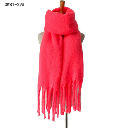 Winter Tassel Thickened Solid Color Scarf Shawl