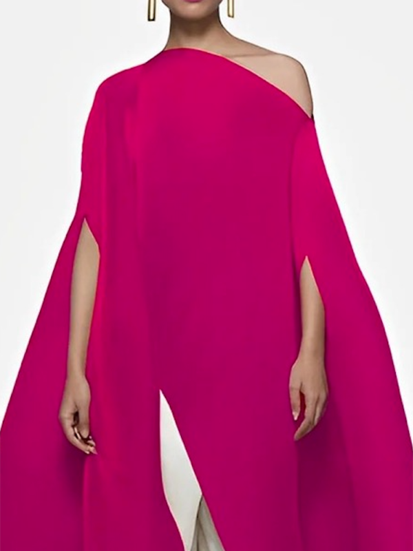 Batwing Sleeves Loose Solid Color Split-front Off-the-shoulder Blouses&shirts Tops