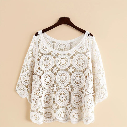 Crosa - Floral Crochet Lace Top – Breezy Spring/Summer Blouse