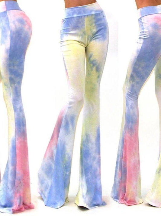 New Tie-Dye Print Fashion Slim Flared Pants