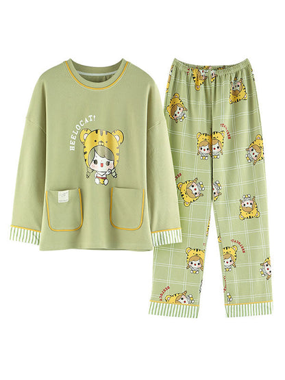 Comfortable Cartoon Printed Long Sleeve T-Shirt&Pants Pajama Set