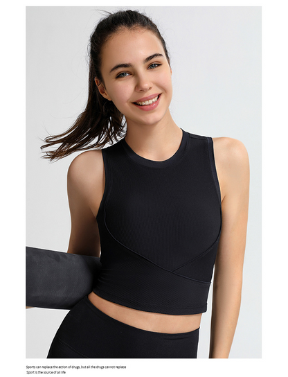 Sleeveless Rib Sports Vest Women'S Running Fitness Elastic Tight-Fitting Yoga Underwear