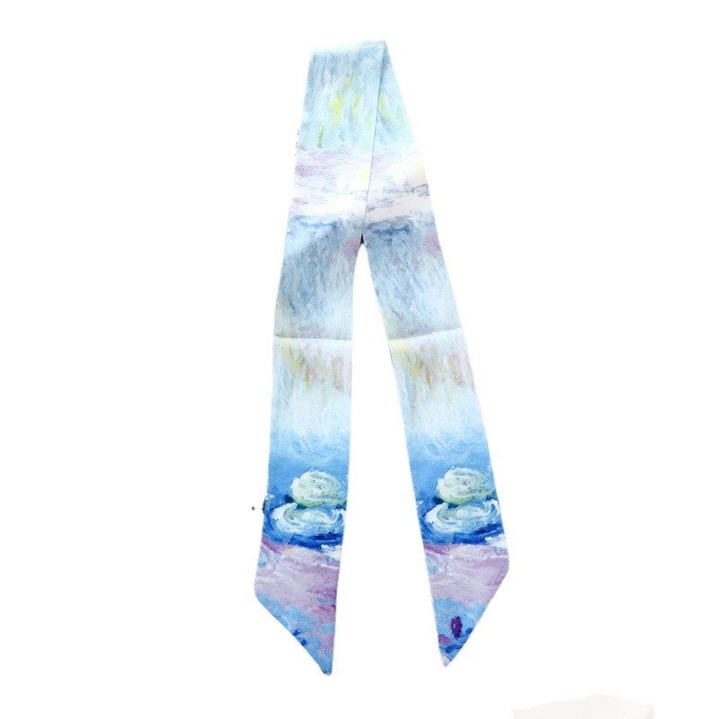 Vintage Elegant Oil Painting Long Silk Scarf