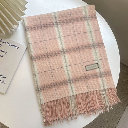 Jacquard Plaid Imitation Cashmere Tassled  Shawl Scarf