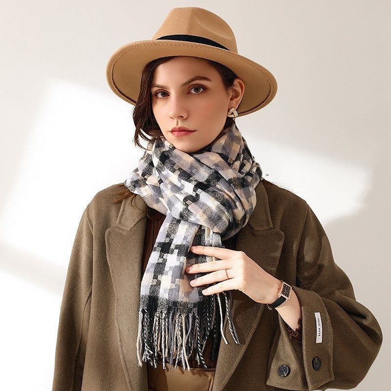 Fashion Mid-Length Imitated Cashmere Tassled Shawl Scarf